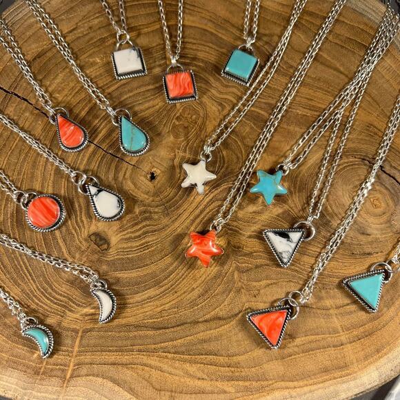 Sterling Silver Turquoise Triangle Necklace - Picture 3 of 3